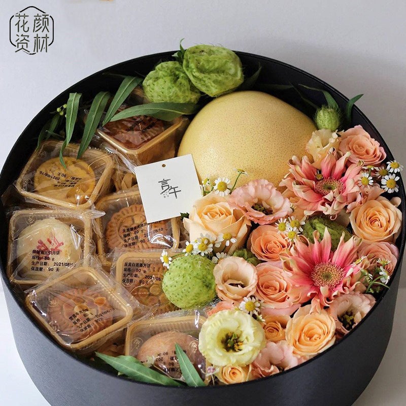 Christmas Sunshine Rose Moon Cake Packaging Box Round Fruit Flower Gift Box Floral Gift Snack Gift Box - Image 3